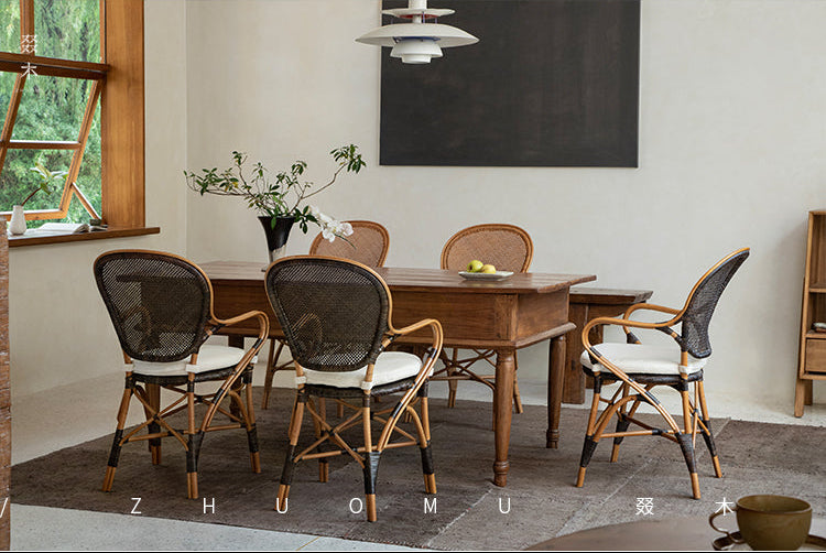 rattan armchair, banana fiber chair, rattan dining chair, handwoven rattan furniture, french café chair, natural rattan seat, bohemian dining furniture, tropical rattan armchair