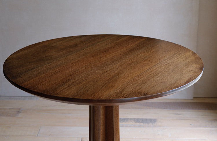 rin dining table, round wood table, japanese minimalist furniture, wabi sabi solid wood table, handcrafted round table, zen furniture, piexlculpt studio, natural walnut table, modern japanese decor, minimalist dining table