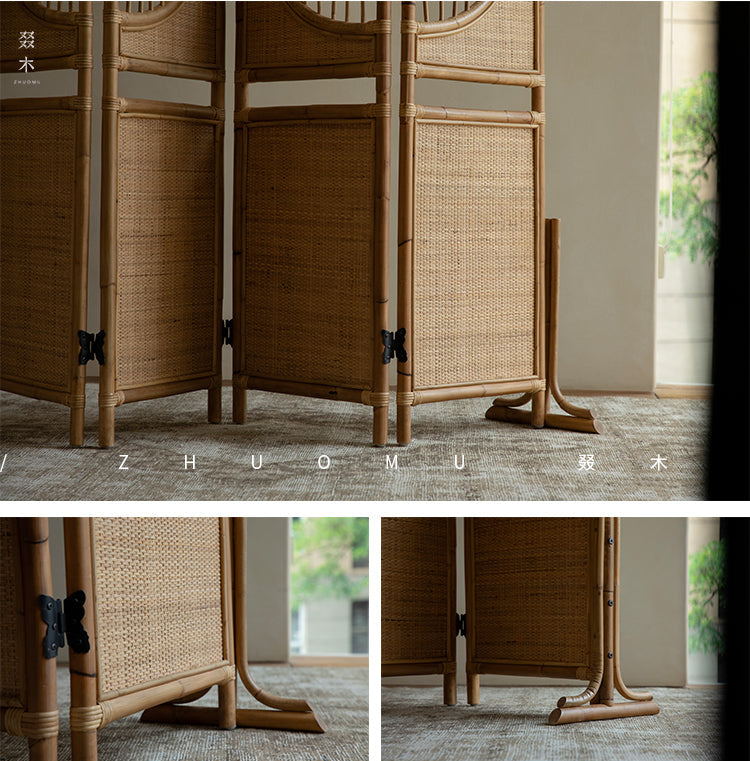 rattan room divider, rattan folding screen, natural partition, handwoven privacy screen, rattan furniture, open weave decor, bohemian interior design