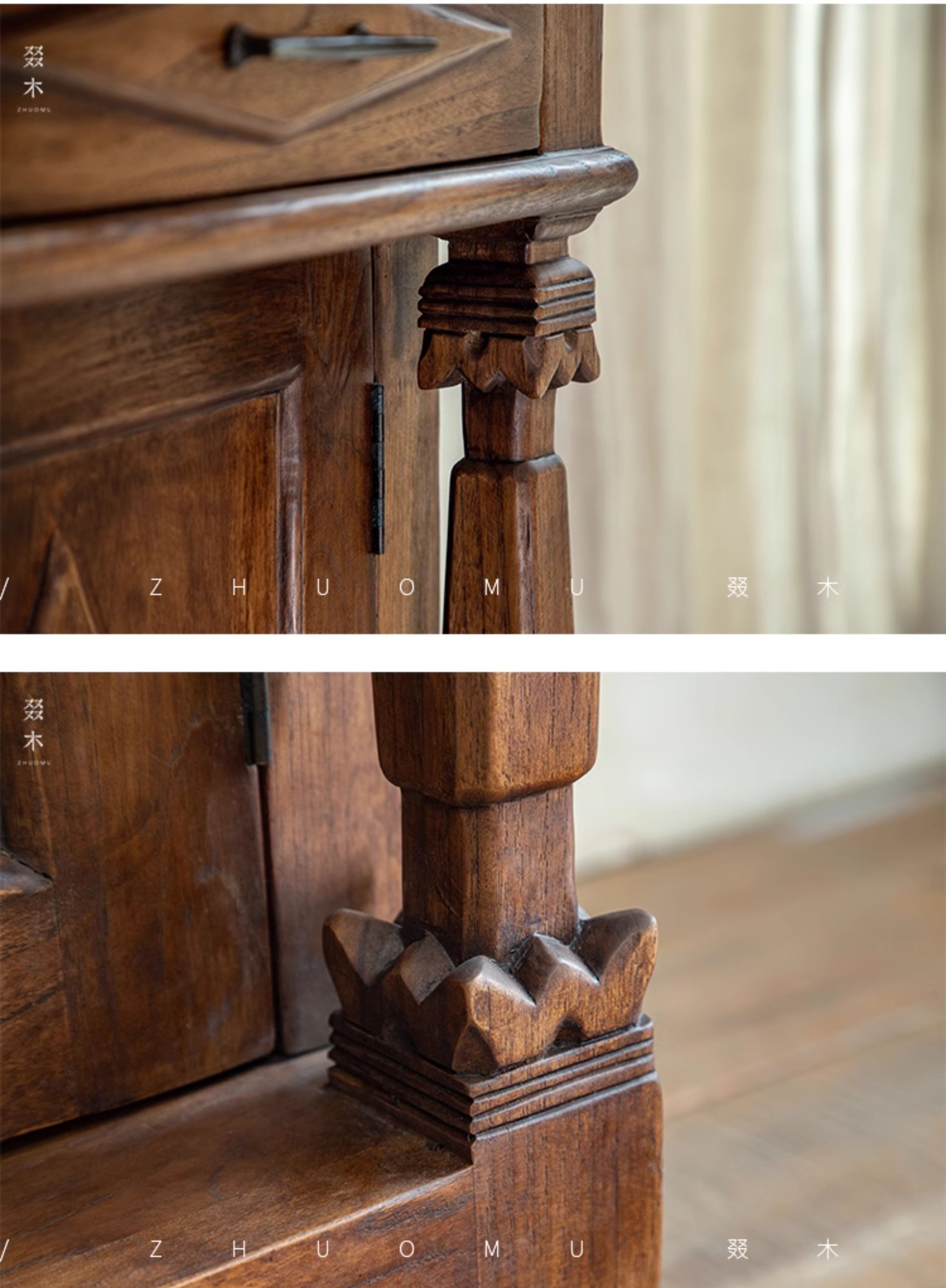 vintage teak cabinet, handcrafted solid wood console, antique style furniture, teak storage cabinet, artisan wood furniture, colonial style sideboard, wabi-sabi furniture, boho teak console, handmade teak cabinet