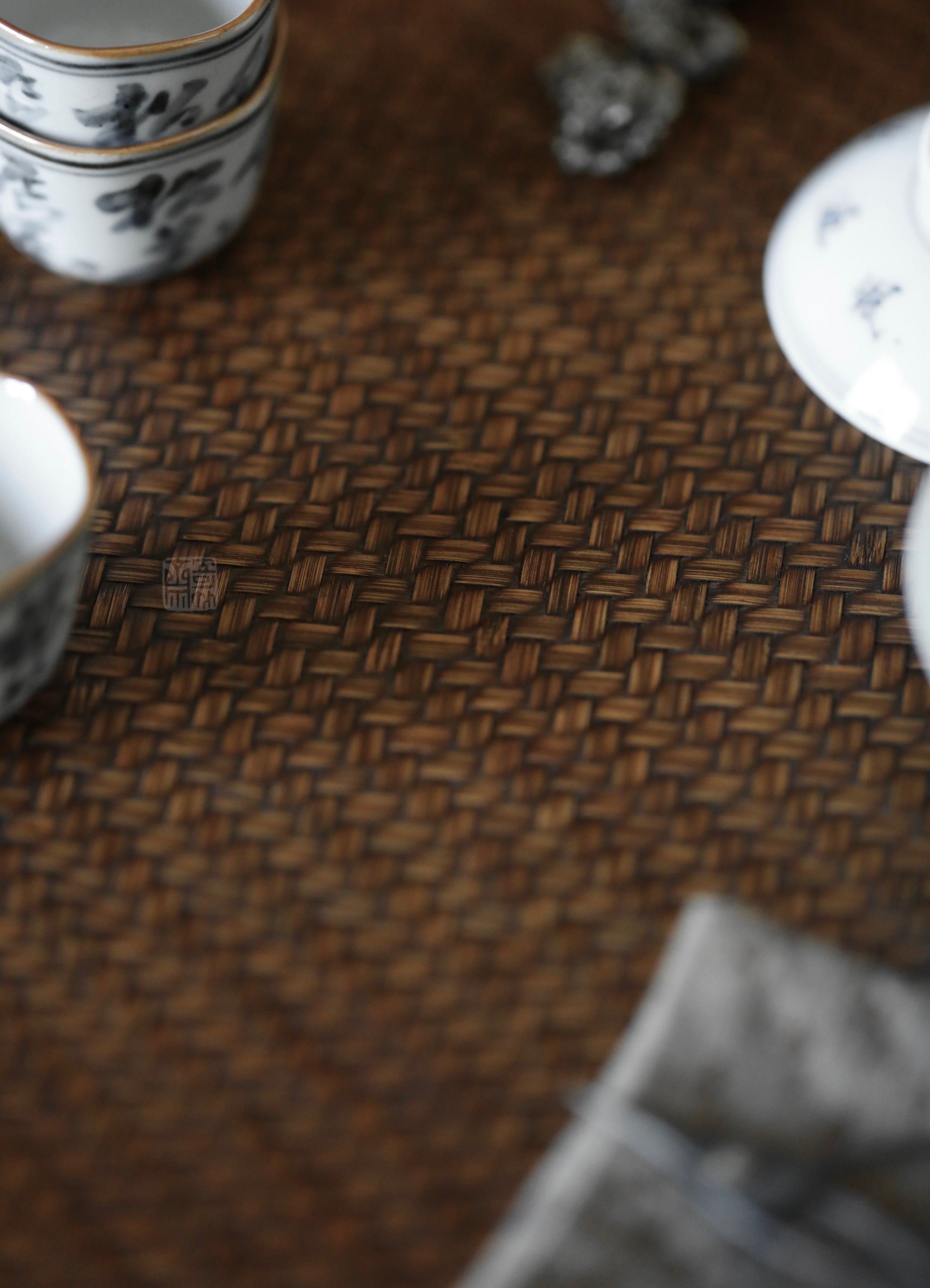 bamboo storage box, woven rattan box, tea accessories organizer, handcrafted bamboo box, purple bamboo decor, handmade tea tool box, wood engraving art, Piexlculpt Studio, natural home accessories