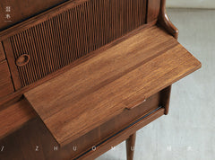 mid century teak sideboard, tambour door cabinet, teak credenza, handcrafted teak furniture, danish modern sideboard, mcm furniture, vintage teak cabinet, solid wood buffet, minimalist teak console