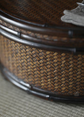 bamboo storage box, woven rattan box, tea accessories organizer, handcrafted bamboo box, purple bamboo decor, handmade tea tool box, wood engraving art, Piexlculpt Studio, natural home accessories