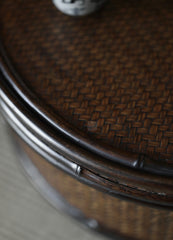 bamboo storage box, woven rattan box, tea accessories organizer, handcrafted bamboo box, purple bamboo decor, handmade tea tool box, wood engraving art, Piexlculpt Studio, natural home accessories