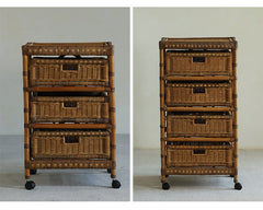 rattan trolley, rattan storage cart, handwoven rattan furniture, natural rattan shelf, bohemian home decor, rolling storage cart, handcrafted rattan organizer, rattan side cart