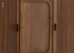 mid century teak sideboard, tambour door cabinet, solid wood credenza, handcrafted teak furniture, mcm buffet, designer teak cabinet, vintage teak sideboard, roll door wood cabinet, handmade solid wood furniture