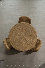 rattan tea set, rattan table and chairs, handwoven rattan furniture, round rattan table, bamboo tea table set, natural rattan decor, japanese tatami furniture, boho rattan furniture, artisan rattan set