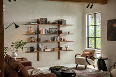 wall shelf system, modular wall shelving, mid century wood shelf, floating teak shelf, wooden wall bookcase, display shelving system, handcrafted wall furniture, piexlculpt studio