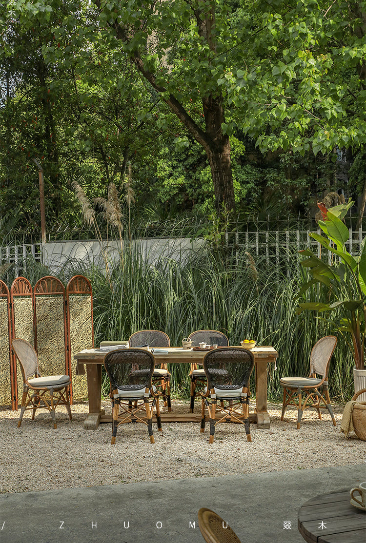 rattan bistro chair, banana fiber chair, rattan dining chair, french café chair, handwoven rattan furniture, natural rattan seat, bohemian dining furniture, wicker dining chair