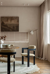 marais dining chair, boucle dining chair, french vintage furniture, mid century dining chair, solid wood chair, upholstered chair, wabi sabi furniture, piexlculpt studio, cozy minimalist furniture, modern farmhouse chair