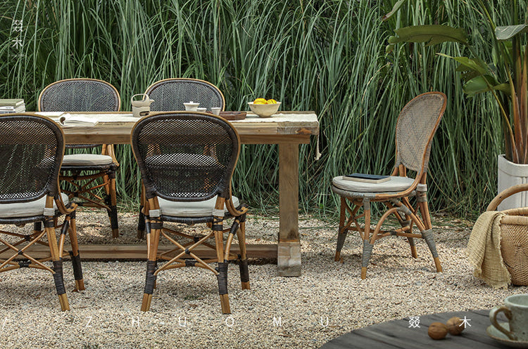 rattan bistro chair, banana fiber chair, rattan dining chair, french café chair, handwoven rattan furniture, natural rattan seat, bohemian dining furniture, wicker dining chair