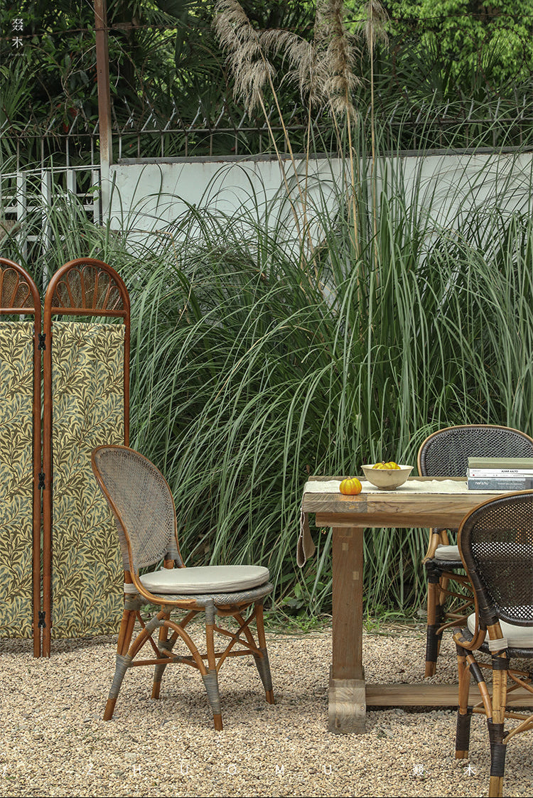 rattan bistro chair, banana fiber chair, rattan dining chair, french café chair, handwoven rattan furniture, natural rattan seat, bohemian dining furniture, wicker dining chair