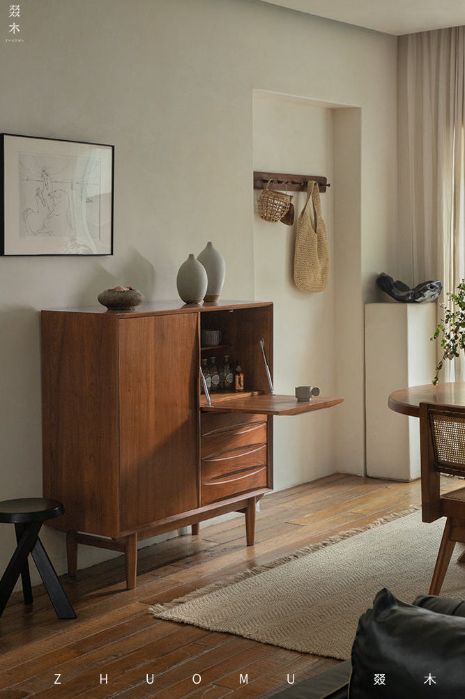 mid century tall cabinet, teak storage cabinet, danish modern furniture, solid teak credenza, handcrafted wood furniture, mcm storage unit, vertical teak cabinet, minimalist wood cabinet, solid wood furniture