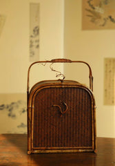 bamboo tea chest, handcrafted tea storage, bamboo tea cabinet, oriental tea furniture, wabi sabi tea chest, portable tea box, rattan bamboo chest, vintage tea organizer, bamboo tea accessories, Piexlculpt tea furniture