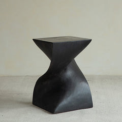 wood pedestal table, solid wood plant stand, sculptural wood side table, twist wooden table, handmade wood decor, rustic accent furniture, modern wood pedestal, artisan carved furniture, natural wood display stand