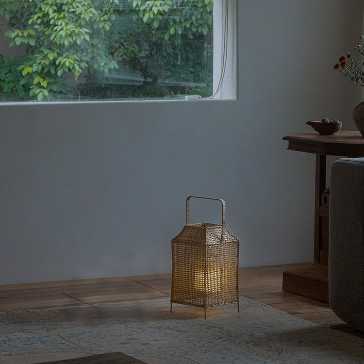 rattan lantern, wooden base lamp, handcrafted rattan light, wabi-sabi decor, natural rattan lighting, ambient table lamp, handmade home decor, rustic lantern, boho room lighting, artisan rattan lamp, minimalist home lamp, zen decor light, eco-friendly rattan lamp