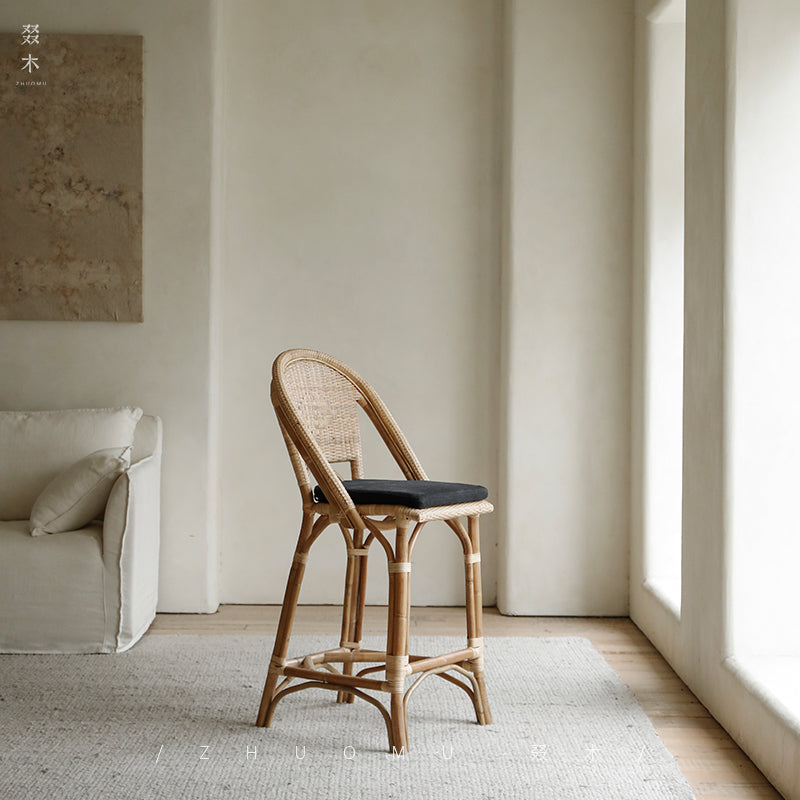 rattan bar chair, rattan high stool, rattan counter chair, natural rattan bar stool, handwoven rattan furniture, tropical bar chair, rattan island stool, bohemian bar stool, wicker high chair