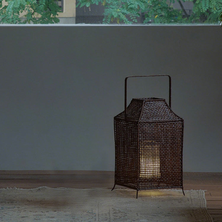 rattan lantern, wooden base lamp, handcrafted rattan light, wabi-sabi decor, natural rattan lighting, ambient table lamp, handmade home decor, rustic lantern, boho room lighting, artisan rattan lamp, minimalist home lamp, zen decor light, eco-friendly rattan lamp