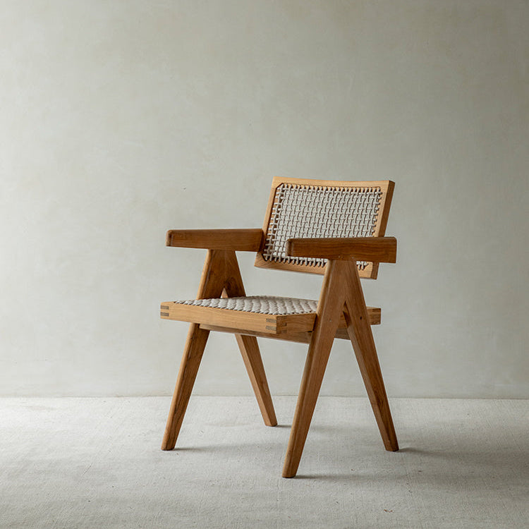 Chandigarh chair, rattan wood furniture, modernist wooden furniture, handwoven armchair, solid wood dining chair, minimalist home decor, mid-century design