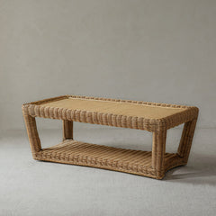 rattan coffee table, rattan tea table, handwoven rattan furniture, bamboo table, natural rattan decor, double layer coffee table, japanese wabi-sabi furniture, handcrafted rattan table, boho living room decor