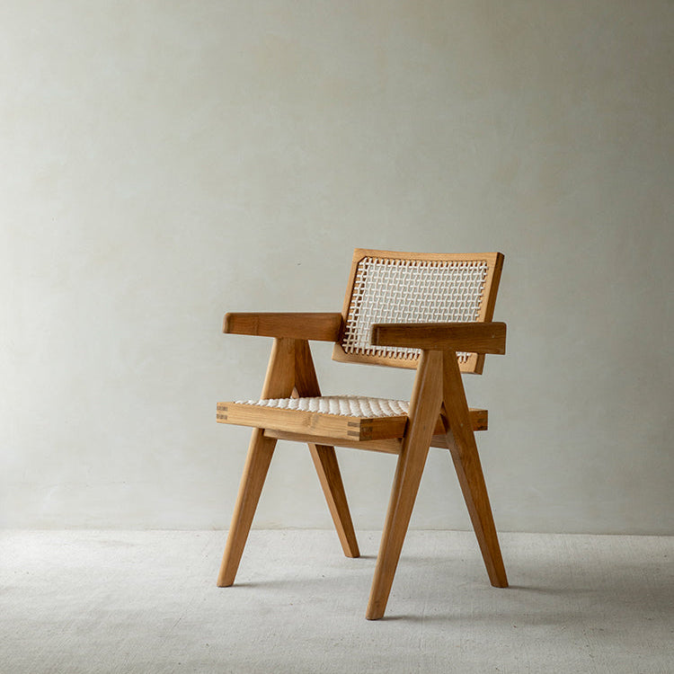Chandigarh chair, rattan wood furniture, modernist wooden furniture, handwoven armchair, solid wood dining chair, minimalist home decor, mid-century design