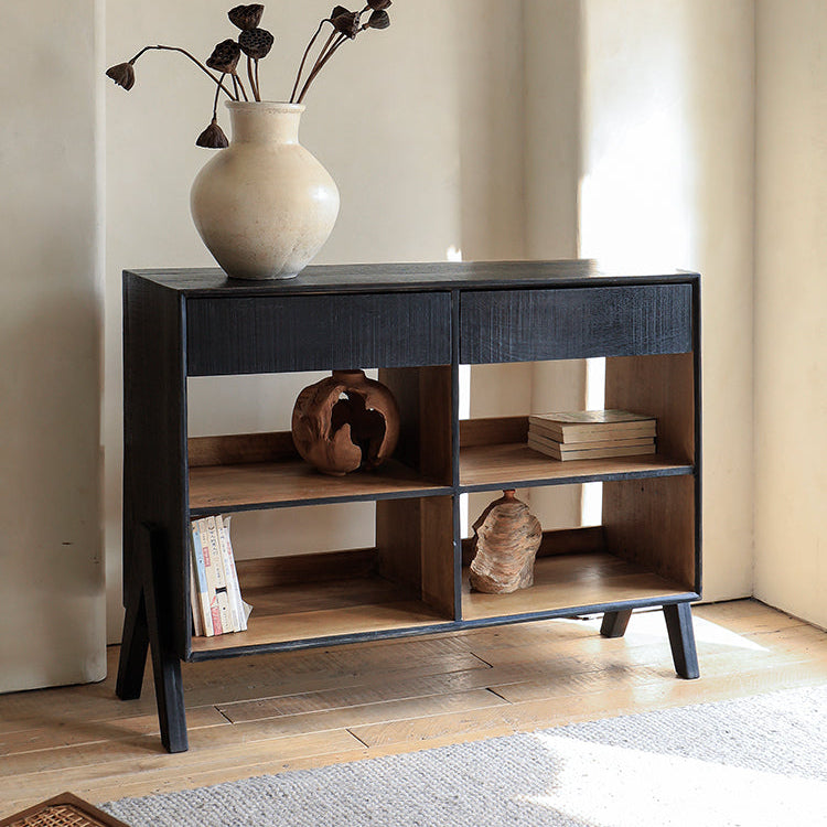 black teak furniture, carbonized sideboard, wabi sabi cabinet, minimalist furniture, carbonized teak console, handcrafted black wood sideboard, japanese zen furniture, piexl sculpt studio