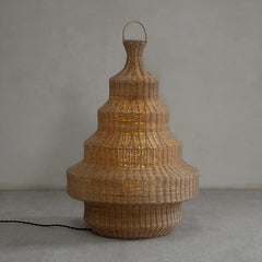 rattan floor lamp, handwoven rattan light, sculptural rattan lamp, pagoda floor lamp, bamboo lighting, natural rattan decor, artisan rattan lamp, southeast asian furniture, wabi-sabi lamp