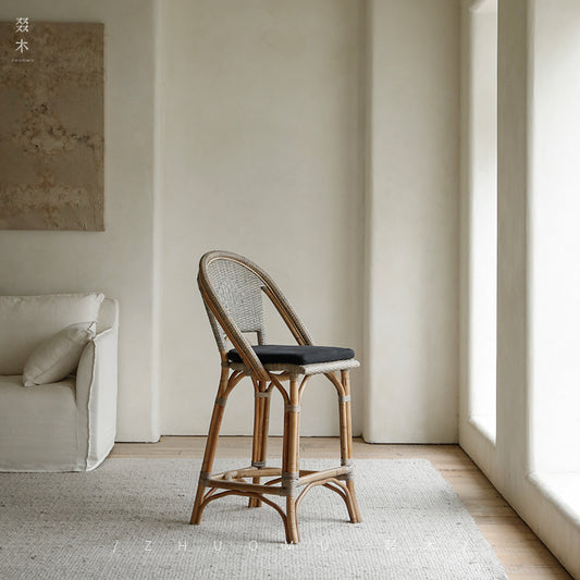 rattan bar chair, rattan high stool, rattan counter chair, natural rattan bar stool, handwoven rattan furniture, tropical bar chair, rattan island stool, bohemian bar stool, wicker high chair