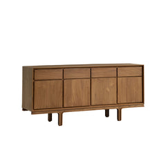 teak sideboard, solid wood cabinet, handcrafted buffet, four-door teak cabinet, minimalist wood furniture, artisan teak furniture, wabi-sabi sideboard, japanese scandi style furniture, handmade wood buffet