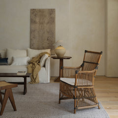 rattan lounge chair, rattan armchair, natural rattan chair, handwoven rattan furniture, tropical lounge chair, wabi-sabi furniture, bohemian furniture, relaxation chair, artisan rattan