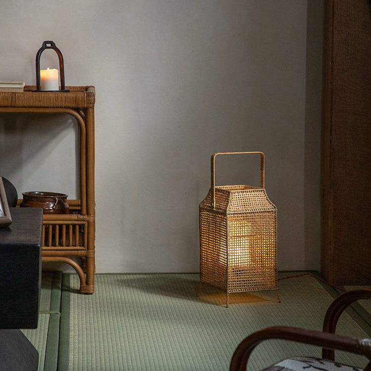 rattan lantern, wooden base lamp, handcrafted rattan light, wabi-sabi decor, natural rattan lighting, ambient table lamp, handmade home decor, rustic lantern, boho room lighting, artisan rattan lamp, minimalist home lamp, zen decor light, eco-friendly rattan lamp