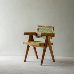 Chandigarh chair, rattan wood furniture, modernist wooden furniture, handwoven armchair, solid wood dining chair, minimalist home decor, mid-century design