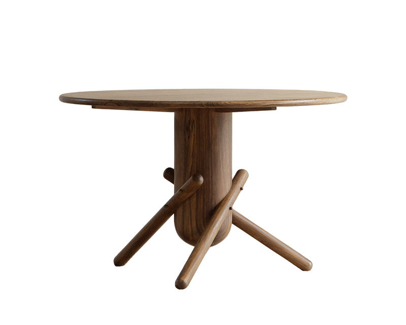 jester round dining table, sculptural dining table, solid wood table, wabi sabi furniture, piexlculpt studio, japanese minimalist furniture, mid century modern table, small space dining, handcrafted wood table, round wooden dining table