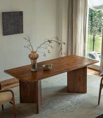 tada dining table, solid wood rectangular table, japanese minimalist furniture, wabi sabi table, handcrafted wood table, piexlculpt studio, zen furniture, wooden dining table, natural wood desk, modern wabi sabi decor