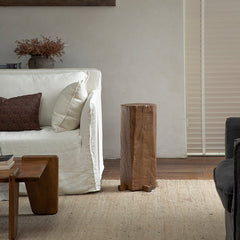 timber column stool, rustic wood side table, solid wood pedestal, wabi sabi furniture, natural wood decor, organic design, minimalist wooden stand, handcrafted stool, piexlculpt studio