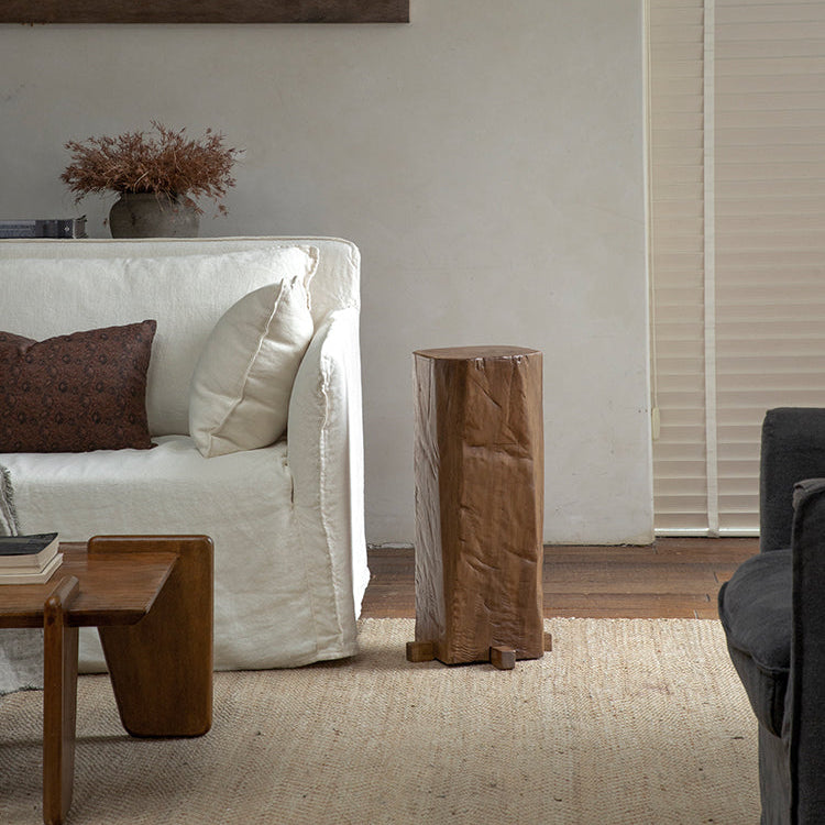 timber column stool, rustic wood side table, solid wood pedestal, wabi sabi furniture, natural wood decor, organic design, minimalist wooden stand, handcrafted stool, piexlculpt studio