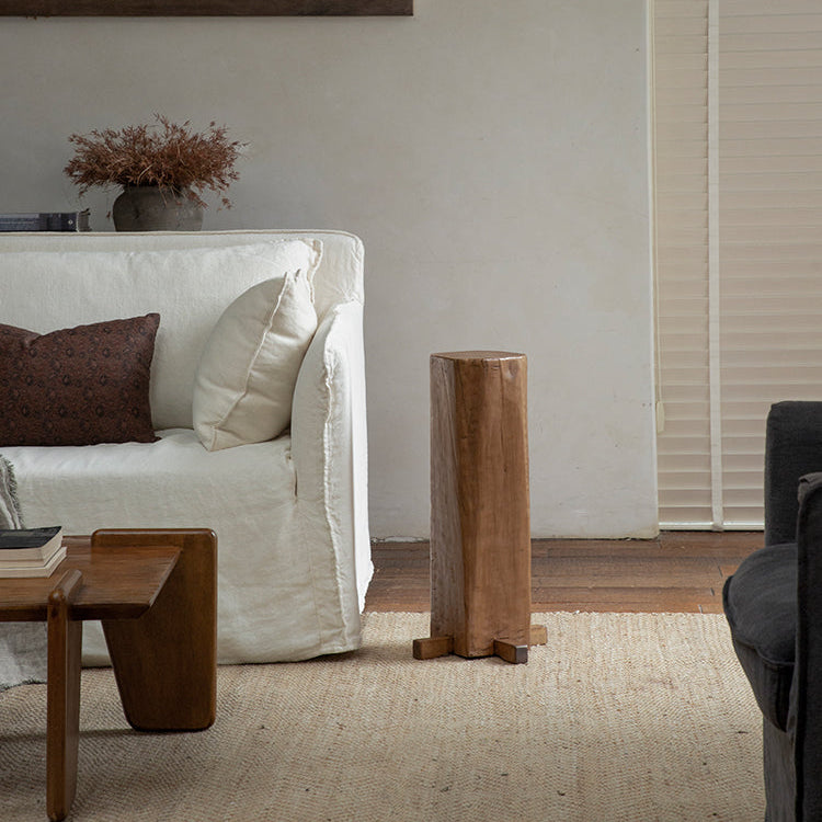 timber column stool, rustic wood side table, solid wood pedestal, wabi sabi furniture, natural wood decor, organic design, minimalist wooden stand, handcrafted stool, piexlculpt studio