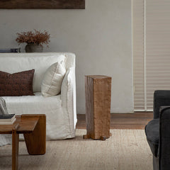 timber column stool, rustic wood side table, solid wood pedestal, wabi sabi furniture, natural wood decor, organic design, minimalist wooden stand, handcrafted stool, piexlculpt studio