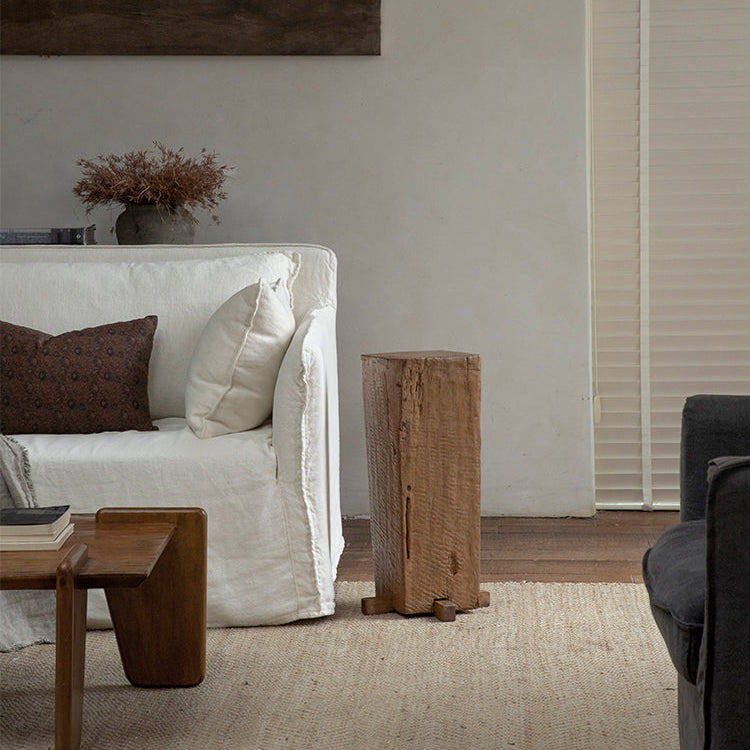 timber column stool, rustic wood side table, solid wood pedestal, wabi sabi furniture, natural wood decor, organic design, minimalist wooden stand, handcrafted stool, piexlculpt studio