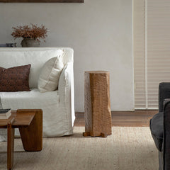 timber column stool, rustic wood side table, solid wood pedestal, wabi sabi furniture, natural wood decor, organic design, minimalist wooden stand, handcrafted stool, piexlculpt studio