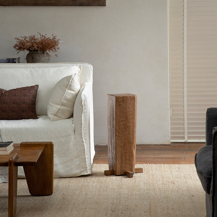 timber column stool, rustic wood side table, solid wood pedestal, wabi sabi furniture, natural wood decor, organic design, minimalist wooden stand, handcrafted stool, piexlculpt studio