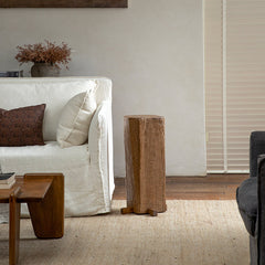 timber column stool, rustic wood side table, solid wood pedestal, wabi sabi furniture, natural wood decor, organic design, minimalist wooden stand, handcrafted stool, piexlculpt studio