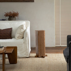 timber column stool, rustic wood side table, solid wood pedestal, wabi sabi furniture, natural wood decor, organic design, minimalist wooden stand, handcrafted stool, piexlculpt studio