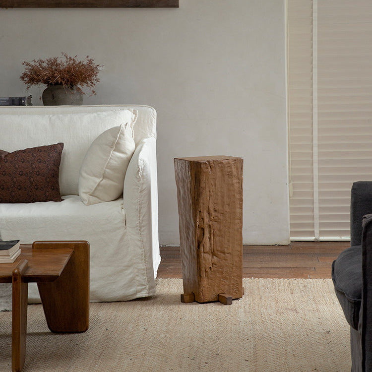 timber column stool, rustic wood side table, solid wood pedestal, wabi sabi furniture, natural wood decor, organic design, minimalist wooden stand, handcrafted stool, piexlculpt studio