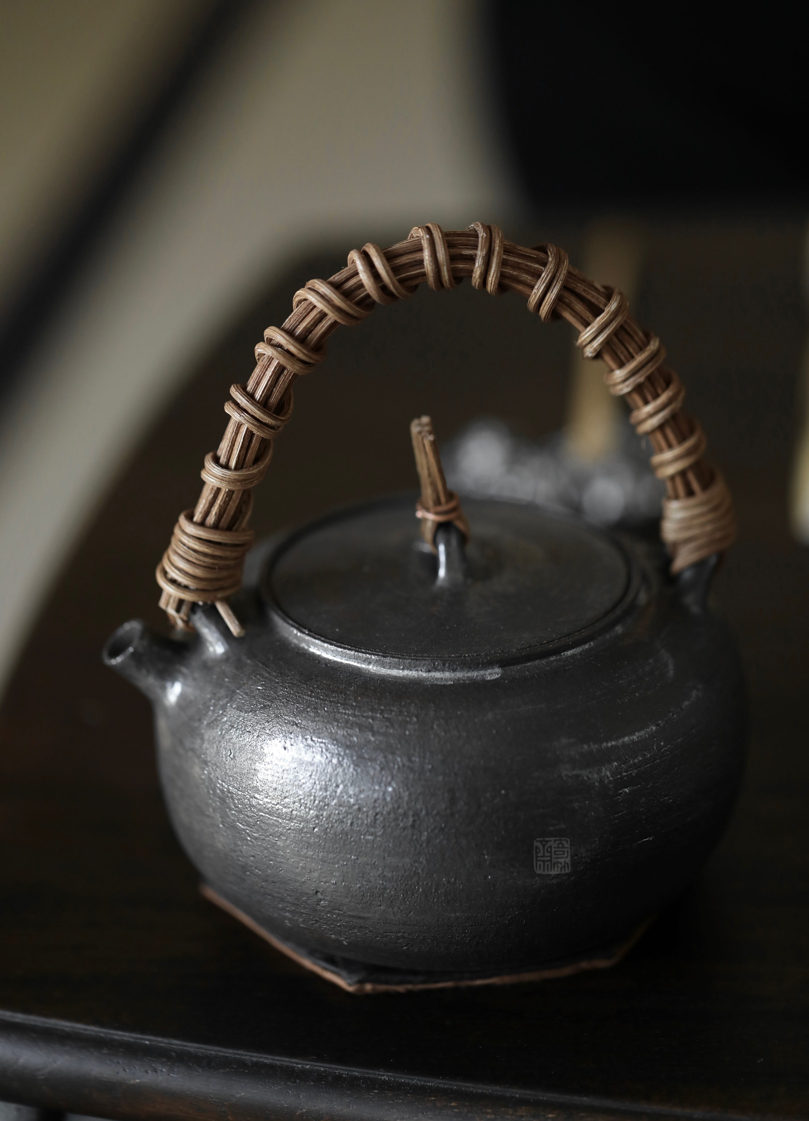 cast iron tea stove, portable tea heater, charcoal brazier, japanese tea stove, gongfu tea accessories, handmade tea tools, Piexlculpt Studio, tea ceremony heater, traditional iron brazier, wood engraving art, charcoal tea warmer