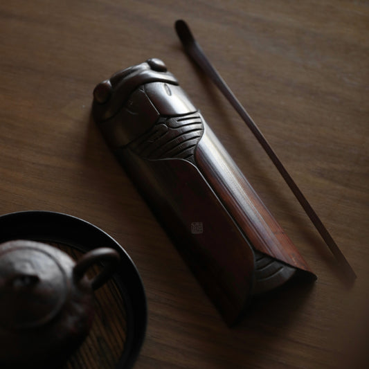 bamboo tea scoop, calligraphy tea scoop, engraved tea utensil, wooden tea accessory, handmade tea tools, gongfu tea ceremony, bamboo leaf holder, artisan tea ware, Piexlculpt Studio, wood engraving art