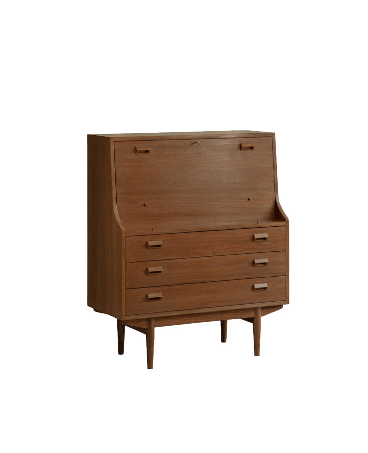 mid century secretary desk, teak writing cabinet, danish modern furniture, mcm teak desk, handcrafted wood furniture, vintage writing bureau, solid wood secretary desk, scandinavian teak furniture, minimalist wood desk