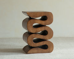 waveform side table, sculptural wooden table, solid wood furniture, organic design, hand-carved table, wabi sabi decor, carbon black furniture, minimalist wood stool, piexlculpt studio