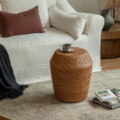 rattan side table, round rattan table, rattan stool, handwoven rattan furniture, bamboo accent table, natural rattan decor, boho rattan furniture, artisan rattan table, southeast asian furniture, japanese wabi-sabi decor