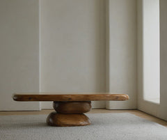 ryozen coffee table, solid wood tea table, zen furniture, wabi sabi coffee table, japanese minimalist furniture, handcrafted wooden table, piexlculpt studio, modern zen interior, natural oak table,